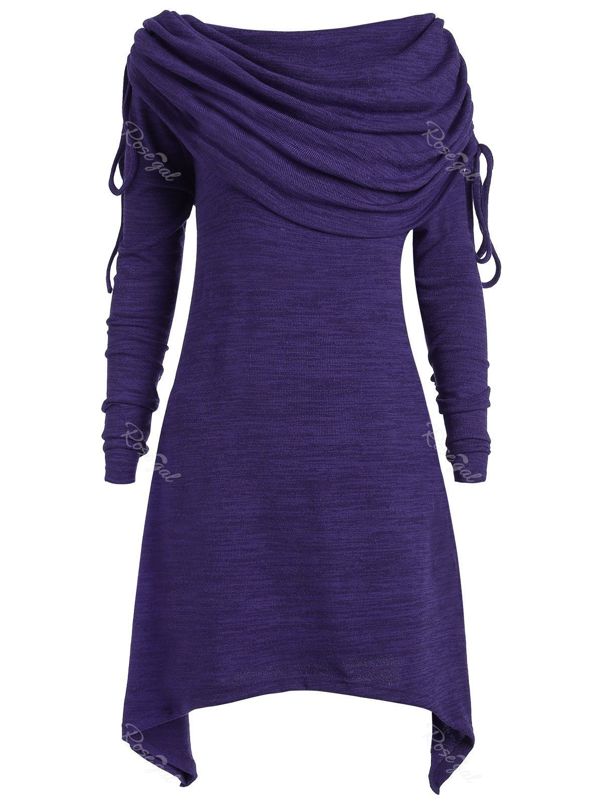 

Plus Size Foldover Collar Ruched Tunic Top, Purple