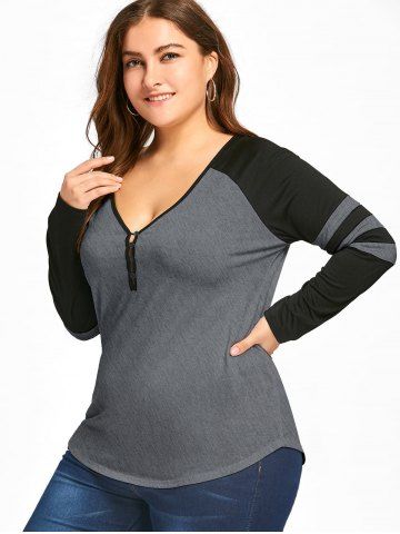 

Plus Size Raglan Sleeves Stripes Two Tone T-shirt, Heather gray