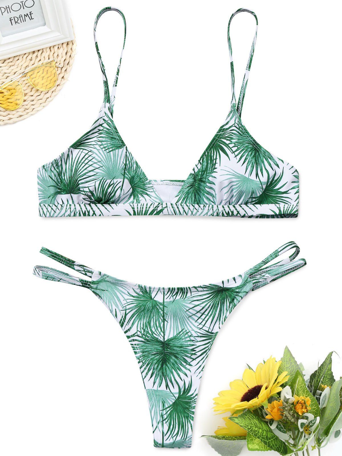 [42% OFF] Leaf Print Cut Out Thong Bathing Suit | Rosegal