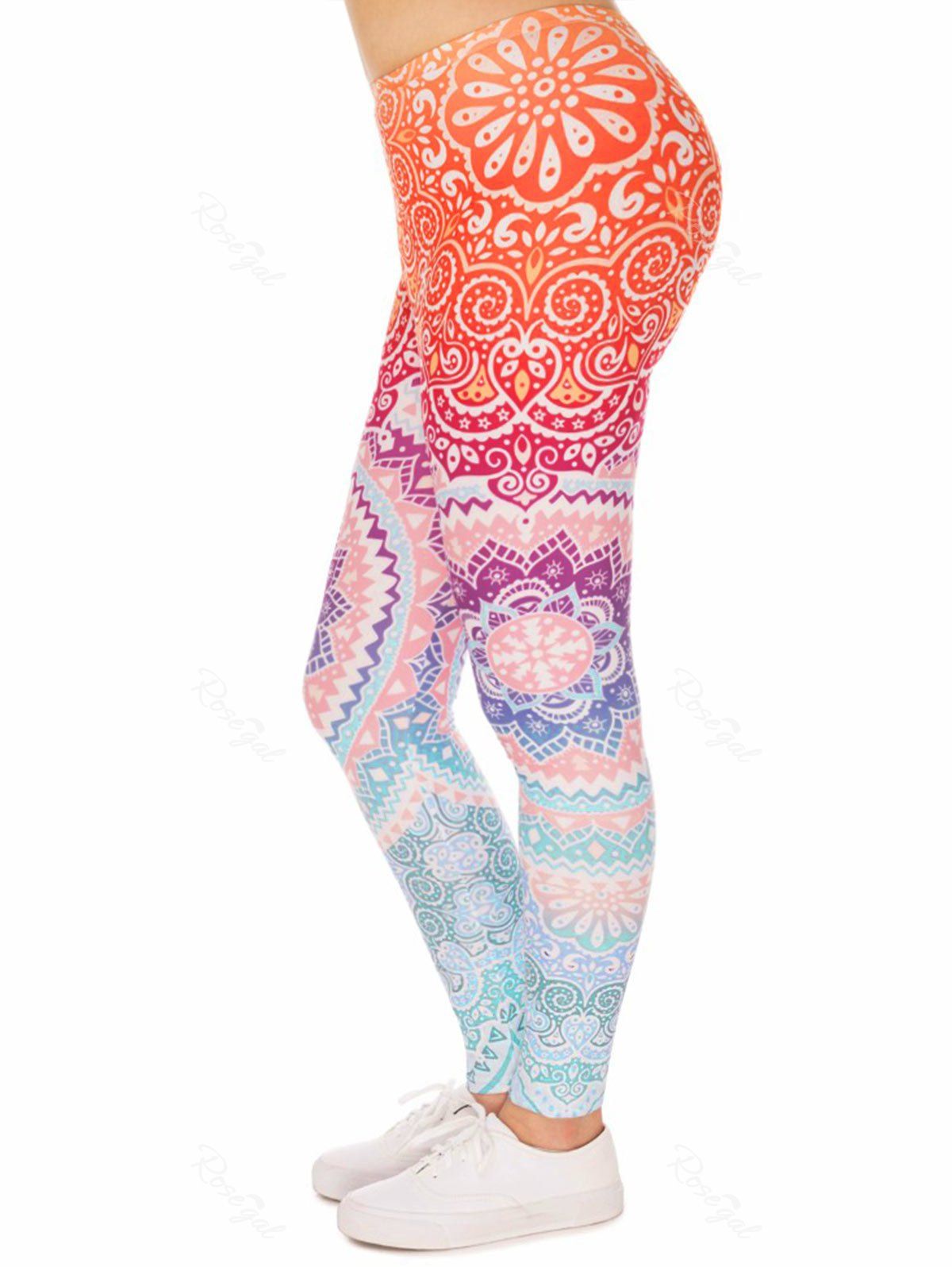 

Bohemian Mandala Print Plus Size Leggings, Colormix