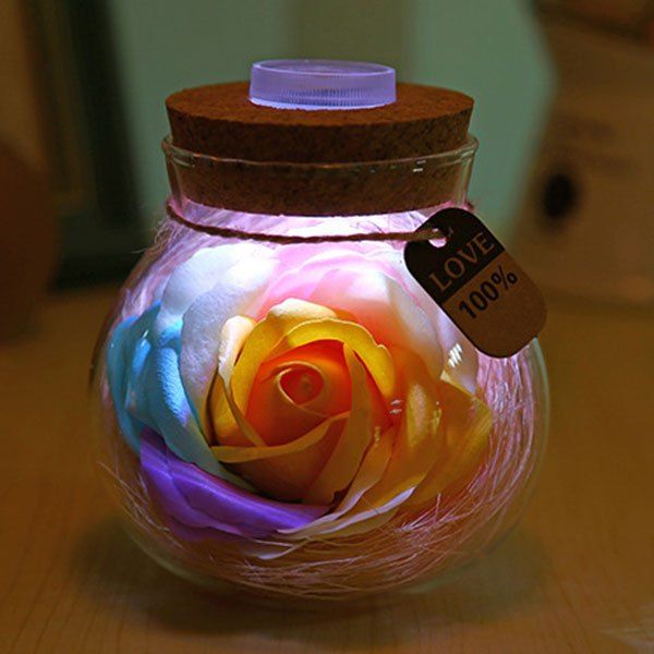

Valentine's Day Gift Wish Soap Rose LED Night Light Bottle, Yellow