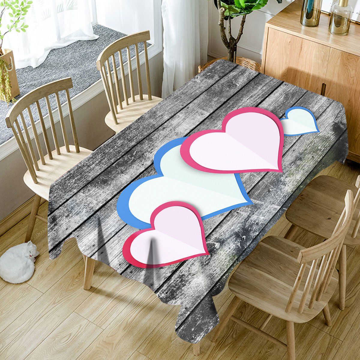 

Hearts Wood Grain Pattern Waterproof Fabric Table Cloth, Wood color