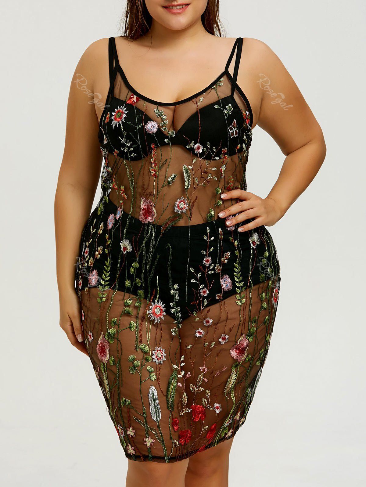 

Embroidered Plus Size Slip Cover-up Dress, Colormix