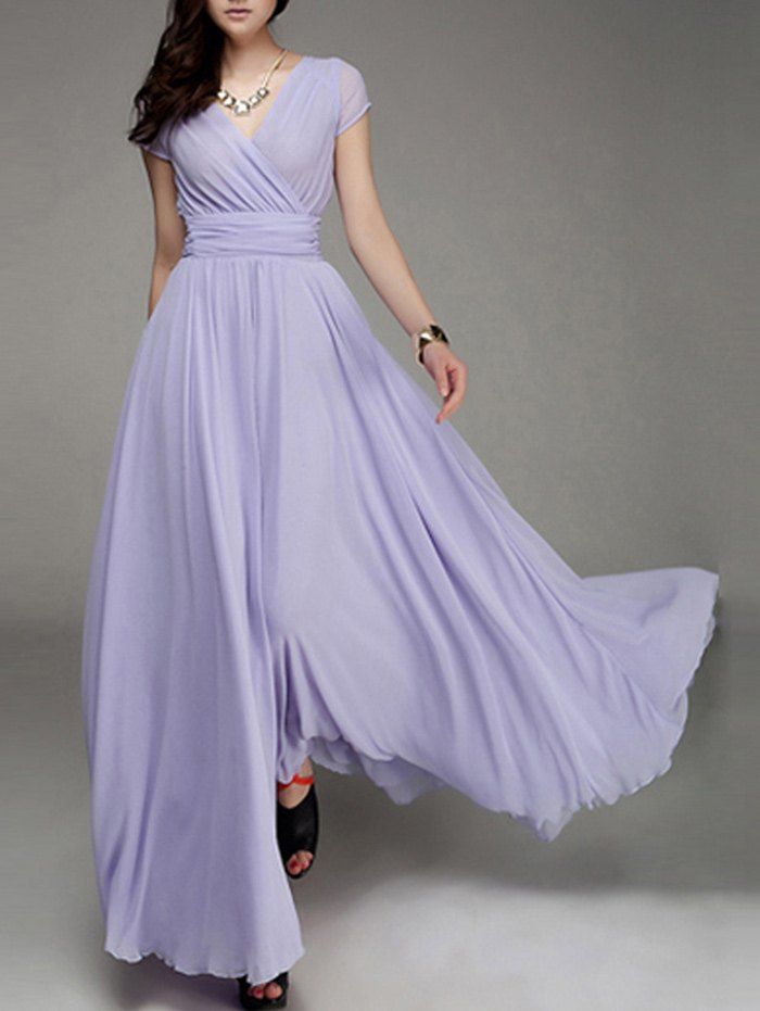 

V Neck Empire Waist Dress, Violet