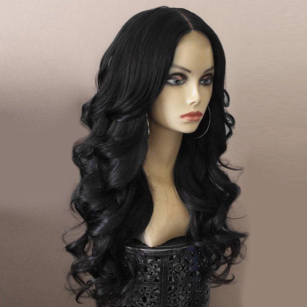 

Center Parting Long Fluffy Body Wave Synthetic Wig, Black