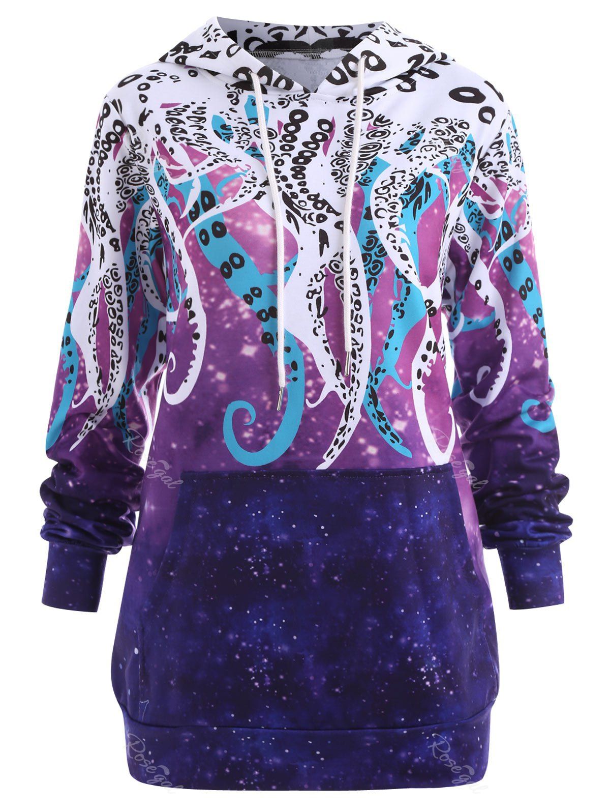 

Plus Size Galaxy Octopus Graphic Hoodie, Purple