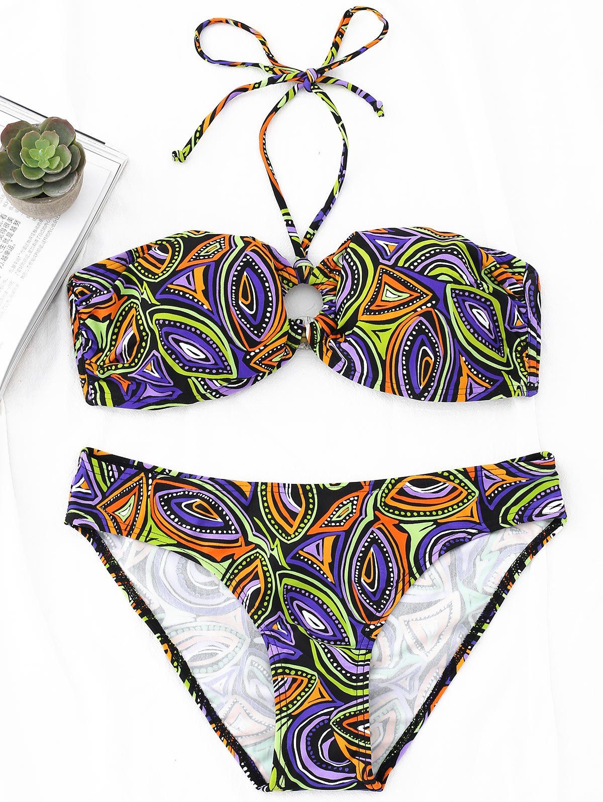 

Abstract Print Bandeau Bikini Set, Floral