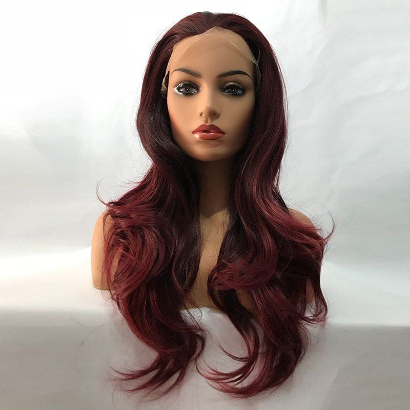 

Long Free Part Wavy Lace Front Synthetic Wig, Wine red