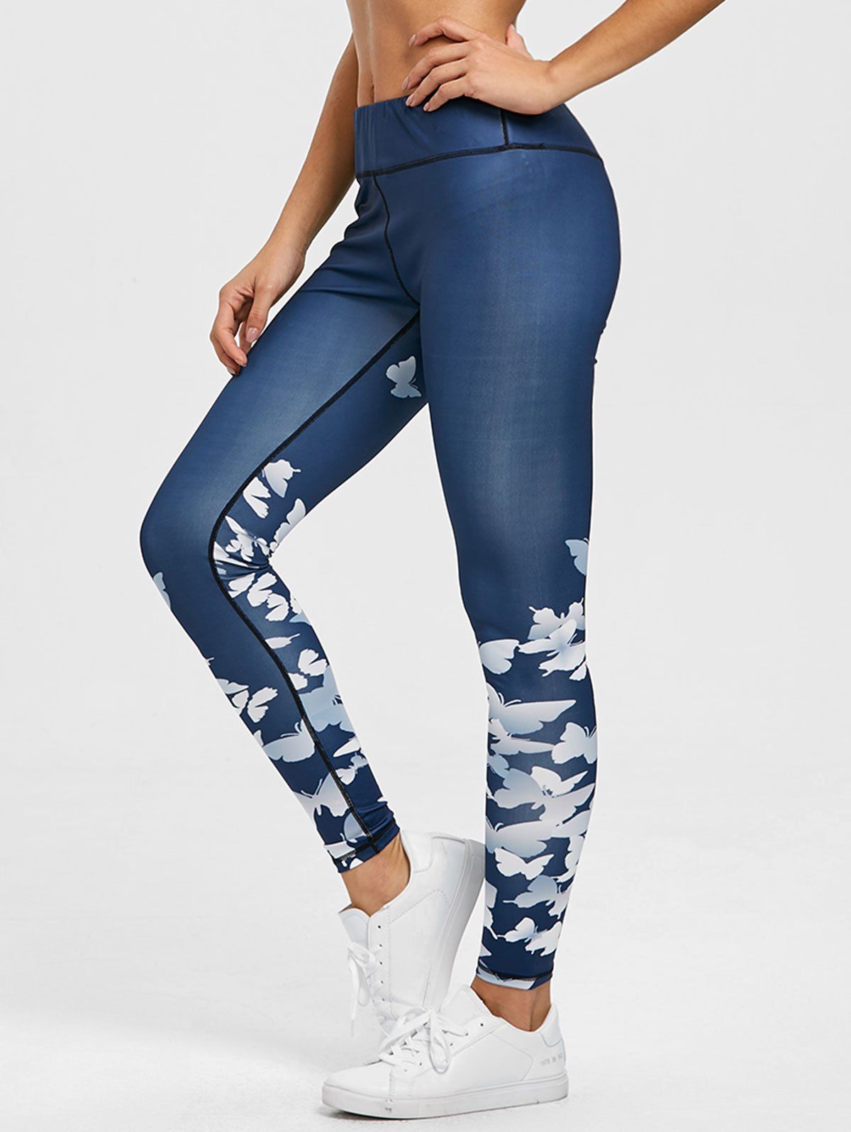 

Skinny Butterfly Print Leggings, Blue