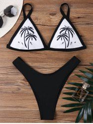 Two Tone Palm Graphic Bikini Set -  