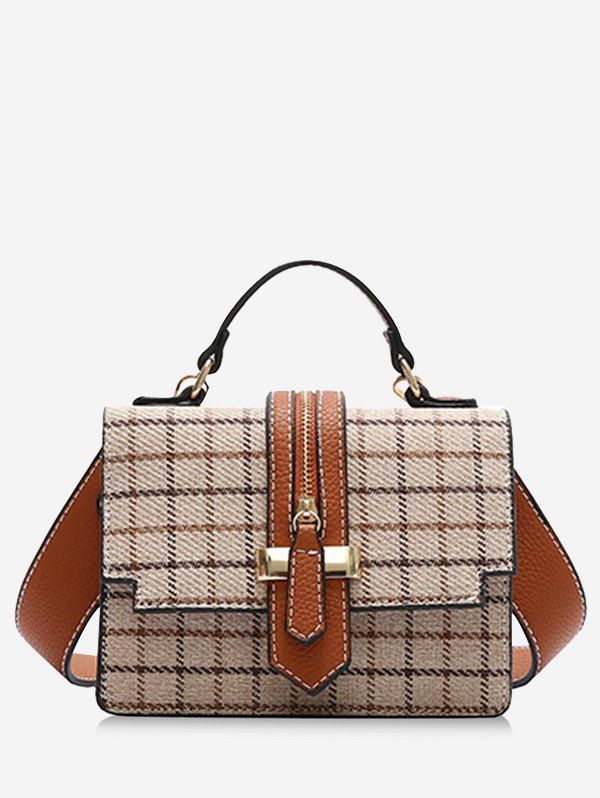 Chic Zip Strap Checkered Tweed Crossbody Bag  
