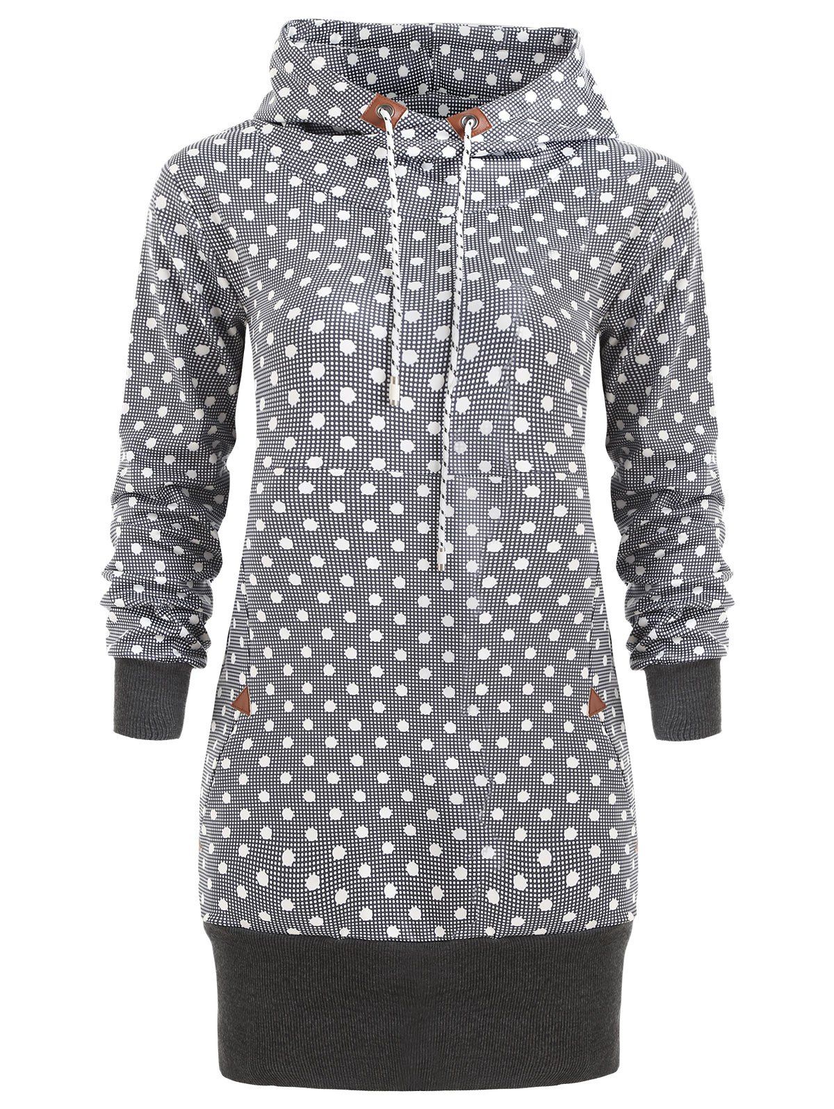 

Drawstring Polka Dot Tunic Hoodie, Dark gray
