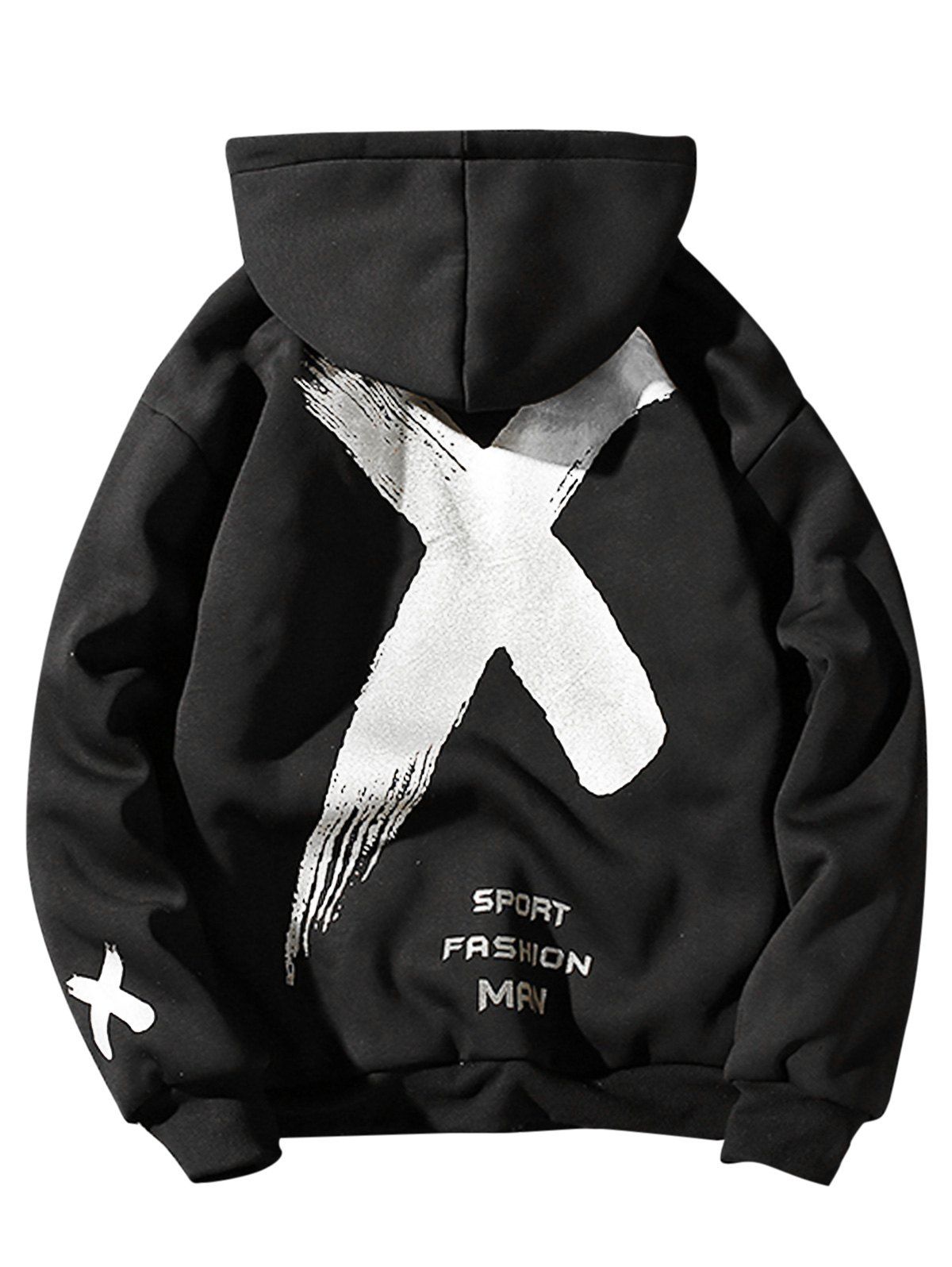 

Fleece Graphic Paint Print Zip Up Hoodie, Black + silver