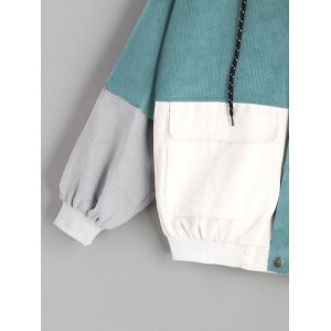 

Color Block Hooded Corduroy Jacket, Blue green