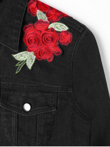 

Floral Embroidery Applique Shirt Jacket, Black