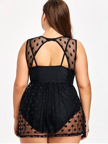 

Plus Size Polka Dot One-piece Swimwear, Black