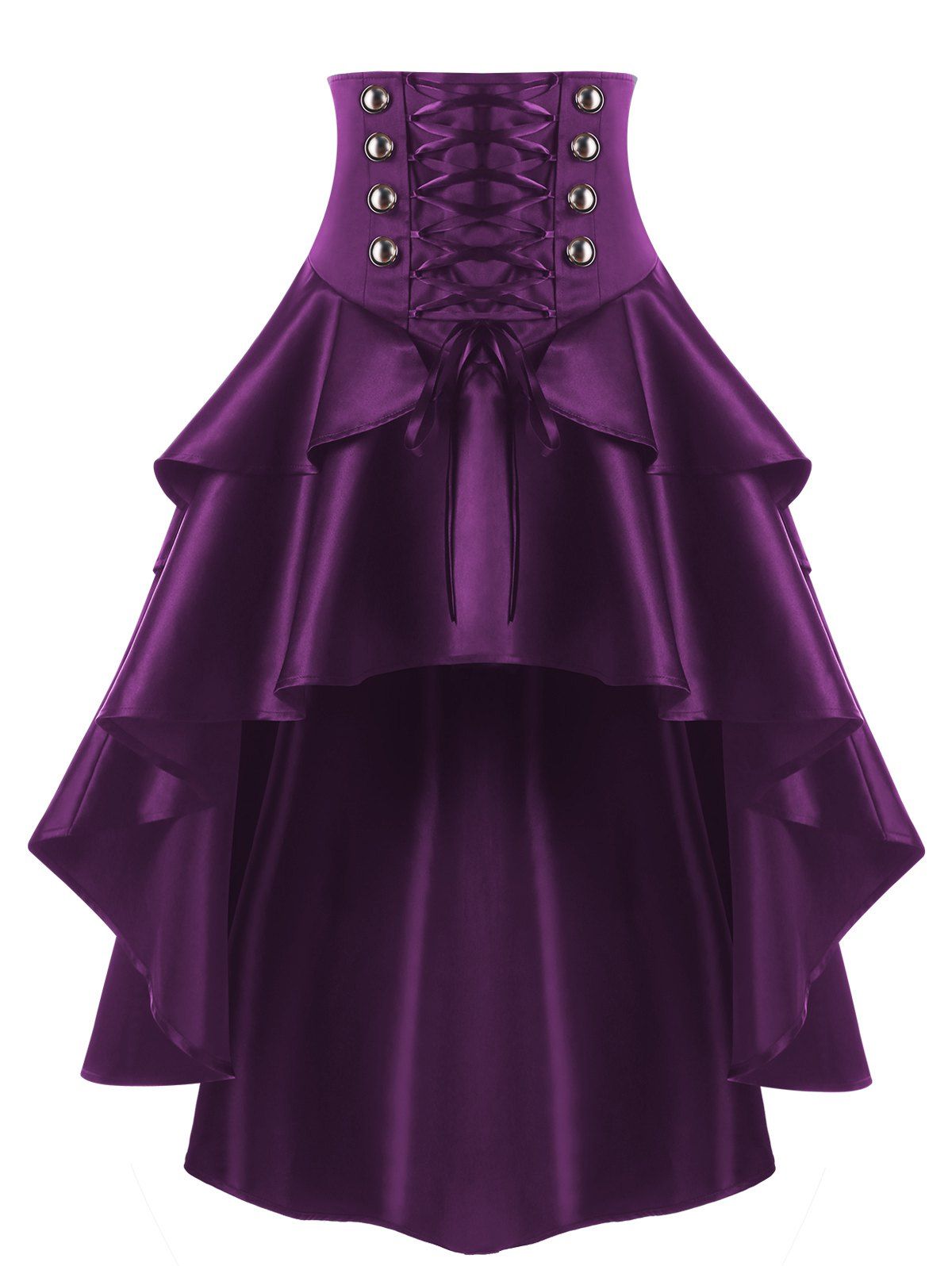 

High Waisted High Low Lace Up Skirt, Purple