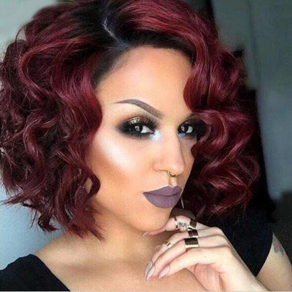 

Short Side Parting Flufy Ombre Wavy Synthetic Wig, Colormix