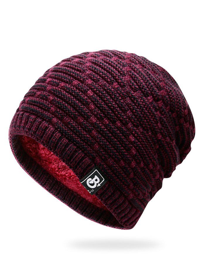 

Outdoor Letter Label Decorated Thicken Knitting Beanie, Wine red