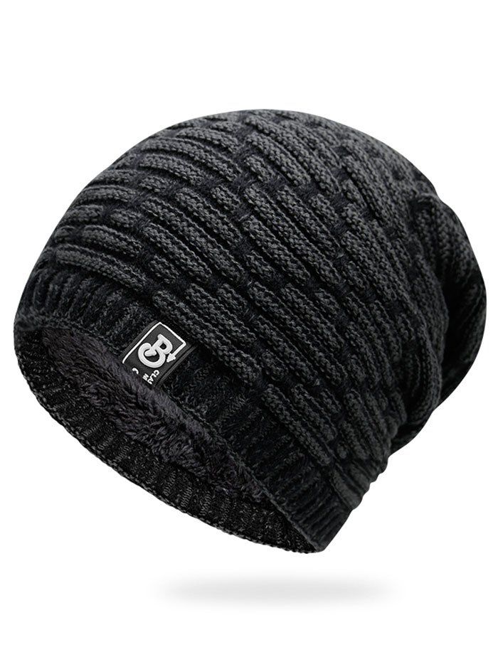 

Outdoor Letter Label Decorated Thicken Knitting Beanie, Dark gray