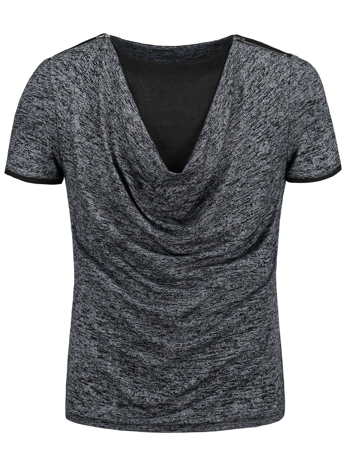 

Cowl Neck Marled T-shirt, Gray