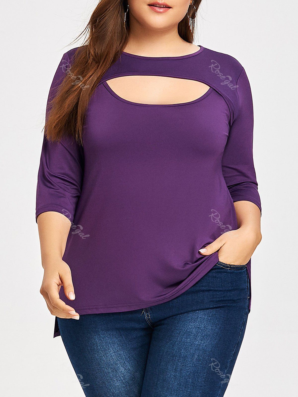 

Plus Size Keyhole Cutout T-shirt, Purple