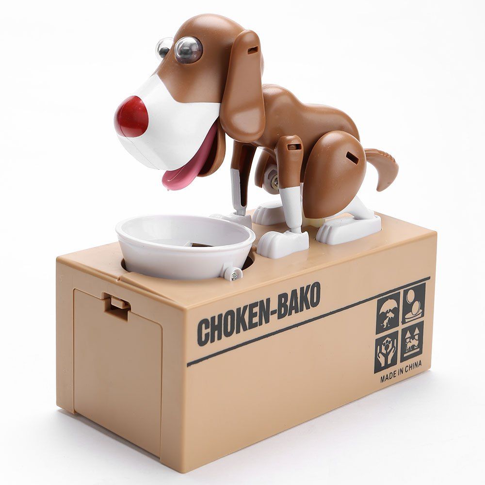 

Cute Electric Hungry Eating Dog Money Boxes, White and brown