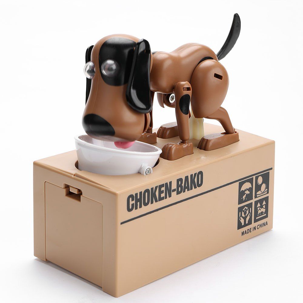 

Cute Electric Hungry Eating Dog Money Boxes, Black and brown