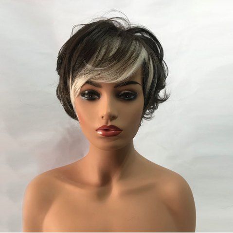 Off Short Side Bang Colormix Fluffy Layered Slightly Curly Synthetic Wig Rosegal