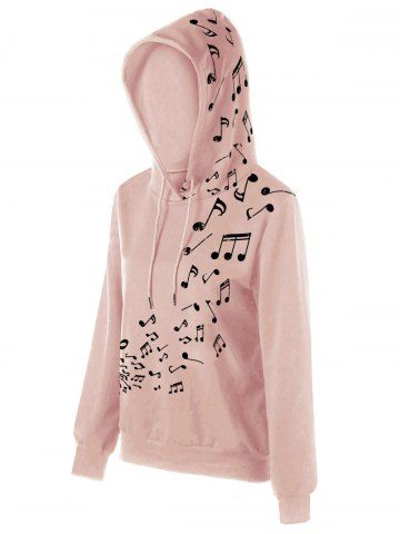Long Sleeve Music Score Print Black Drawstring Hoodie Long Sleeve Music Score Print Black Drawstring Hoodie
