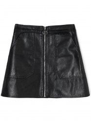 Zipped A-line PU Leather Skirt -  