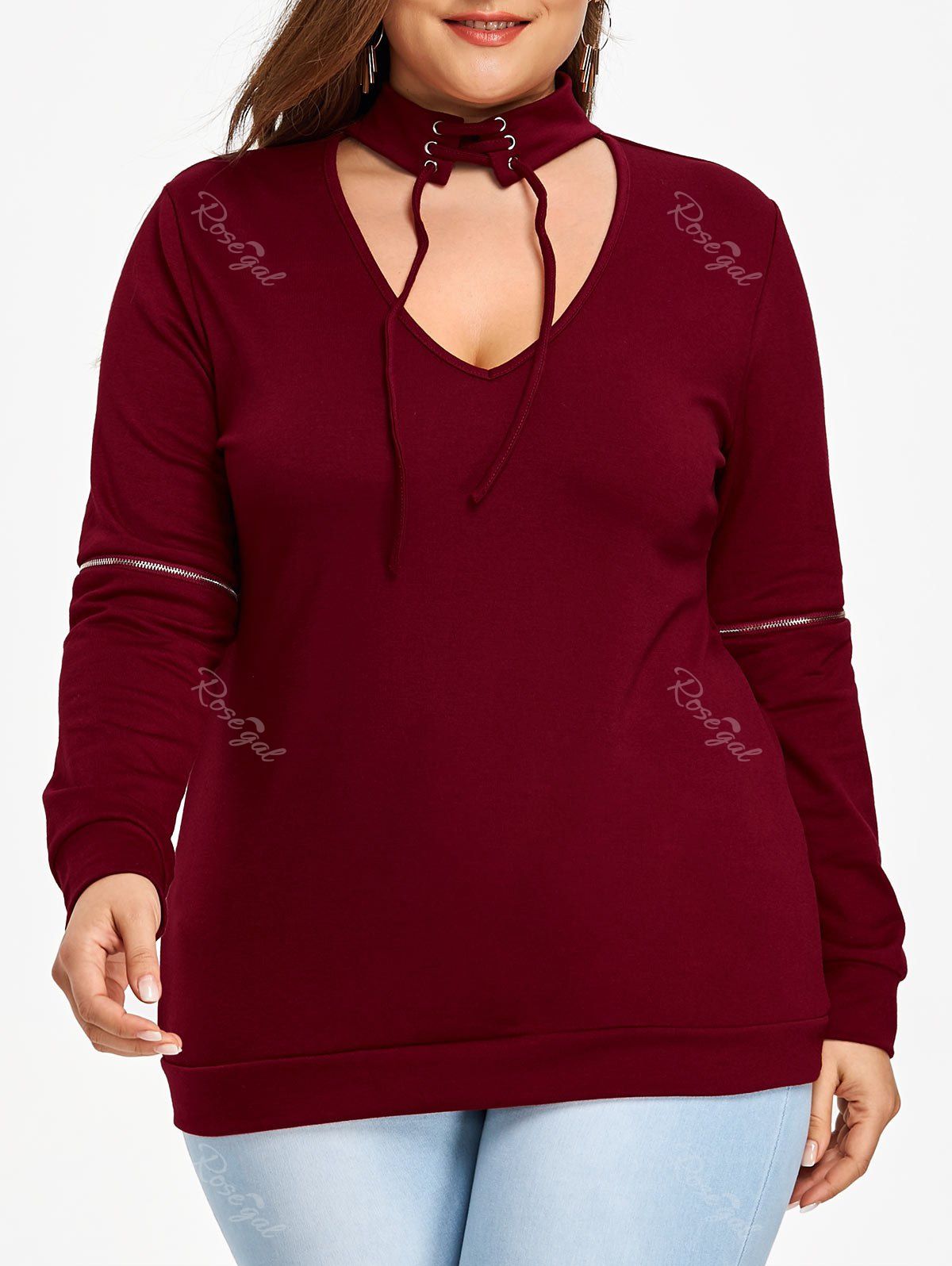 

Convertible Keyhole Plus Size Sweatshirt, Wine red