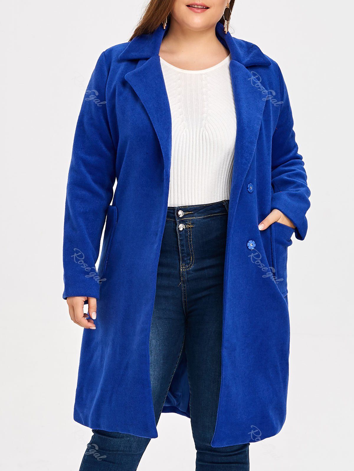 [20% OFF] Wool Blend Belted Plus Size Trench Coat | Rosegal