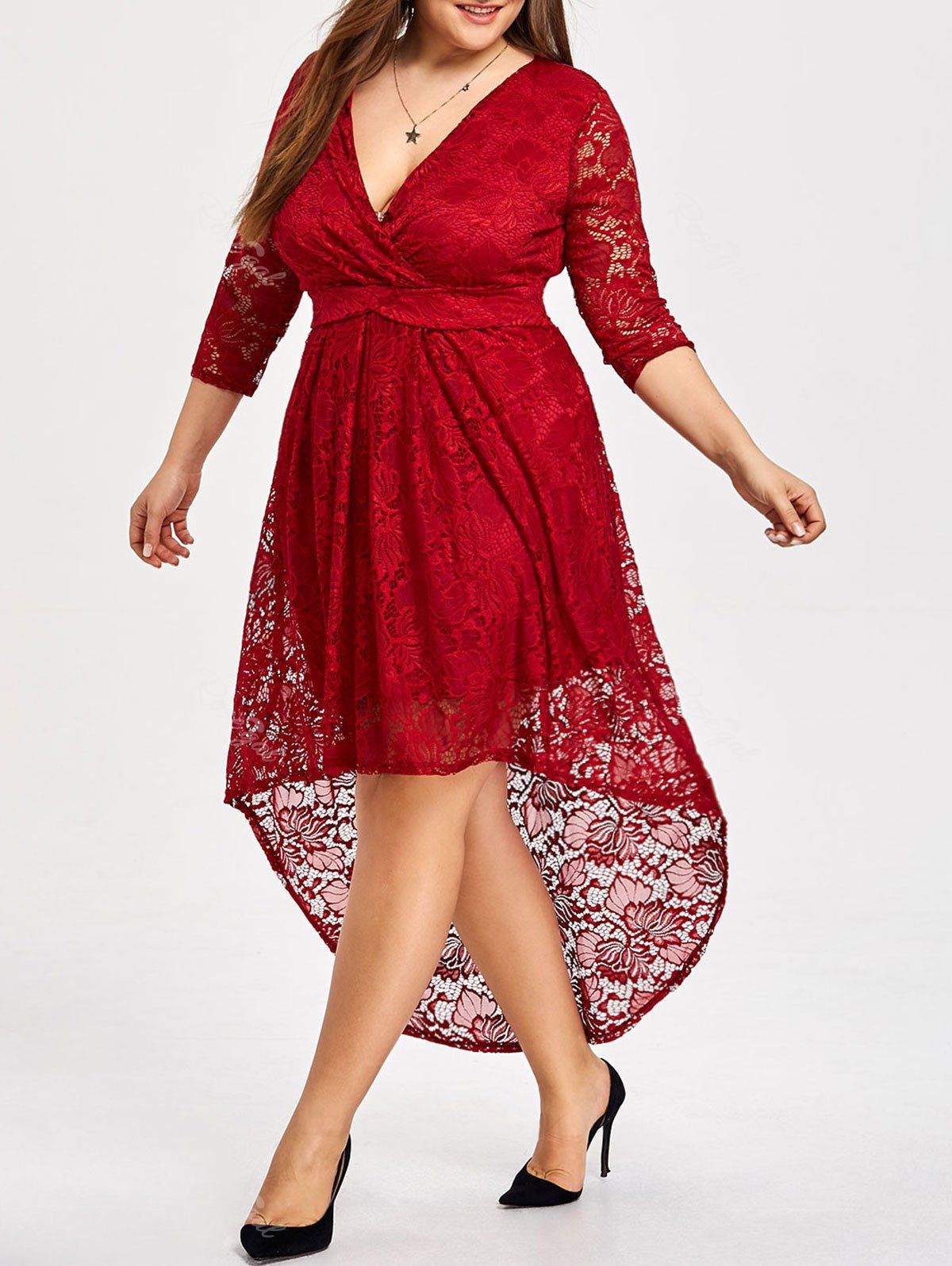 [33% OFF] Plus Size High Low Lace Vintage Dress | Rosegal
