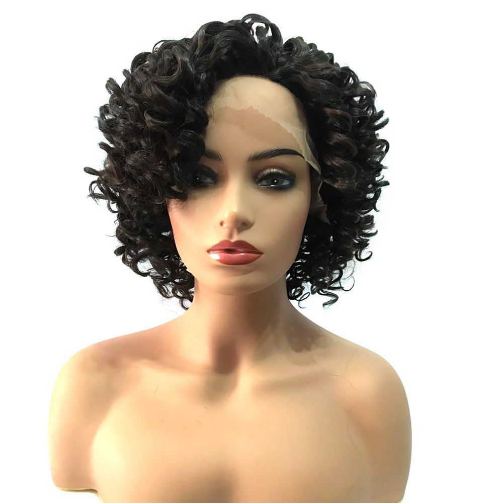 [39% OFF] Short Side Bang Fluffy Colormix Kinky Curly Lace Front ...