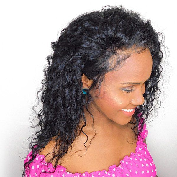 

Long Free Part Fluffy Water Wave Lace Front Synthetic Wig, Black