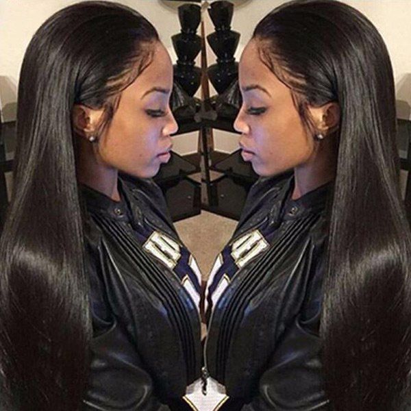 

Free Part Long Straight Lace Front Synthetic Wig, Black