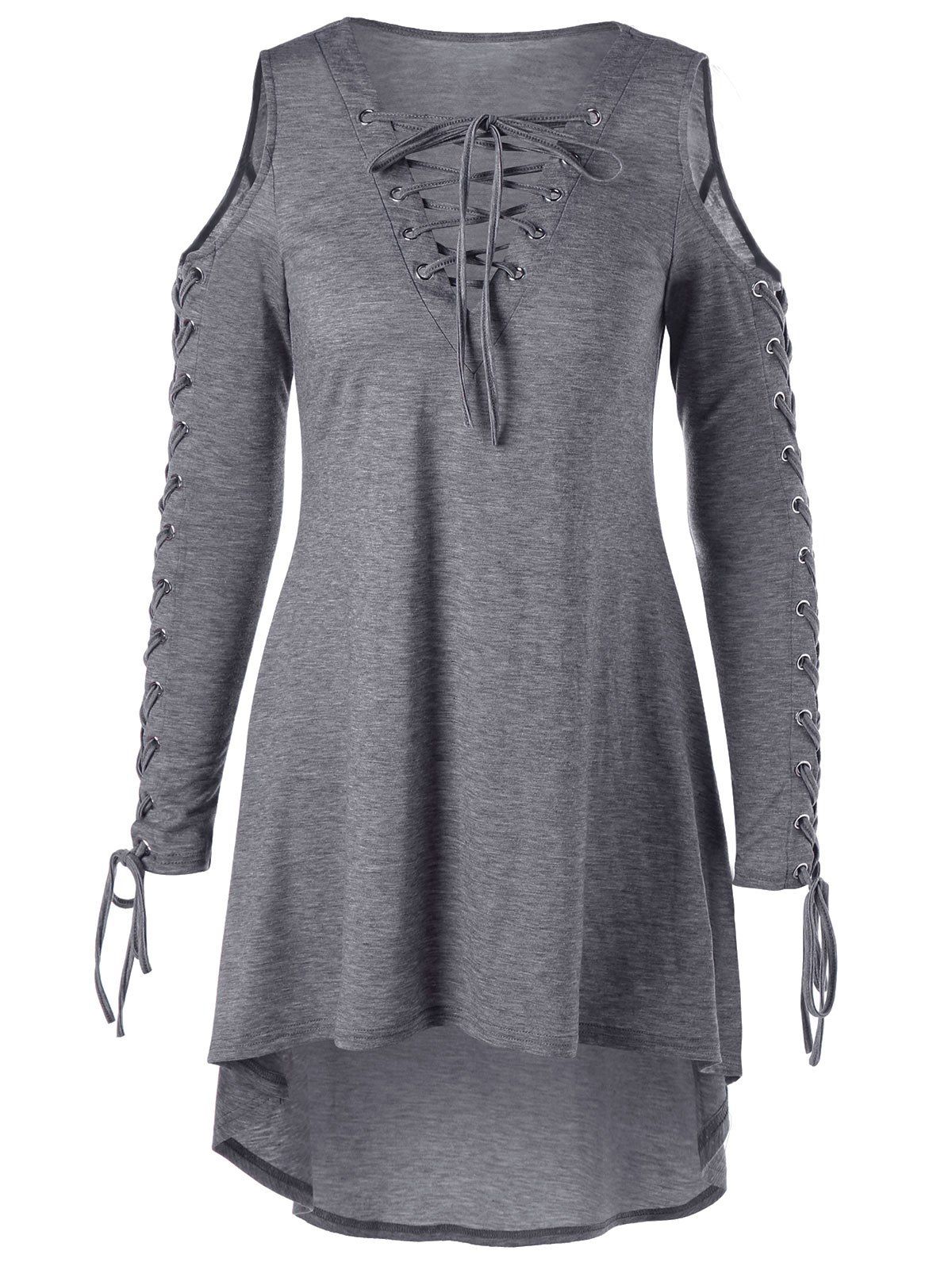 

Open Shoulder Lace Up Cut Out Gothic Dress, Light grey