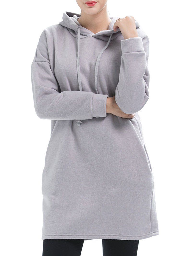 

Drop Shoulder Tunic Hoodie, Light gray