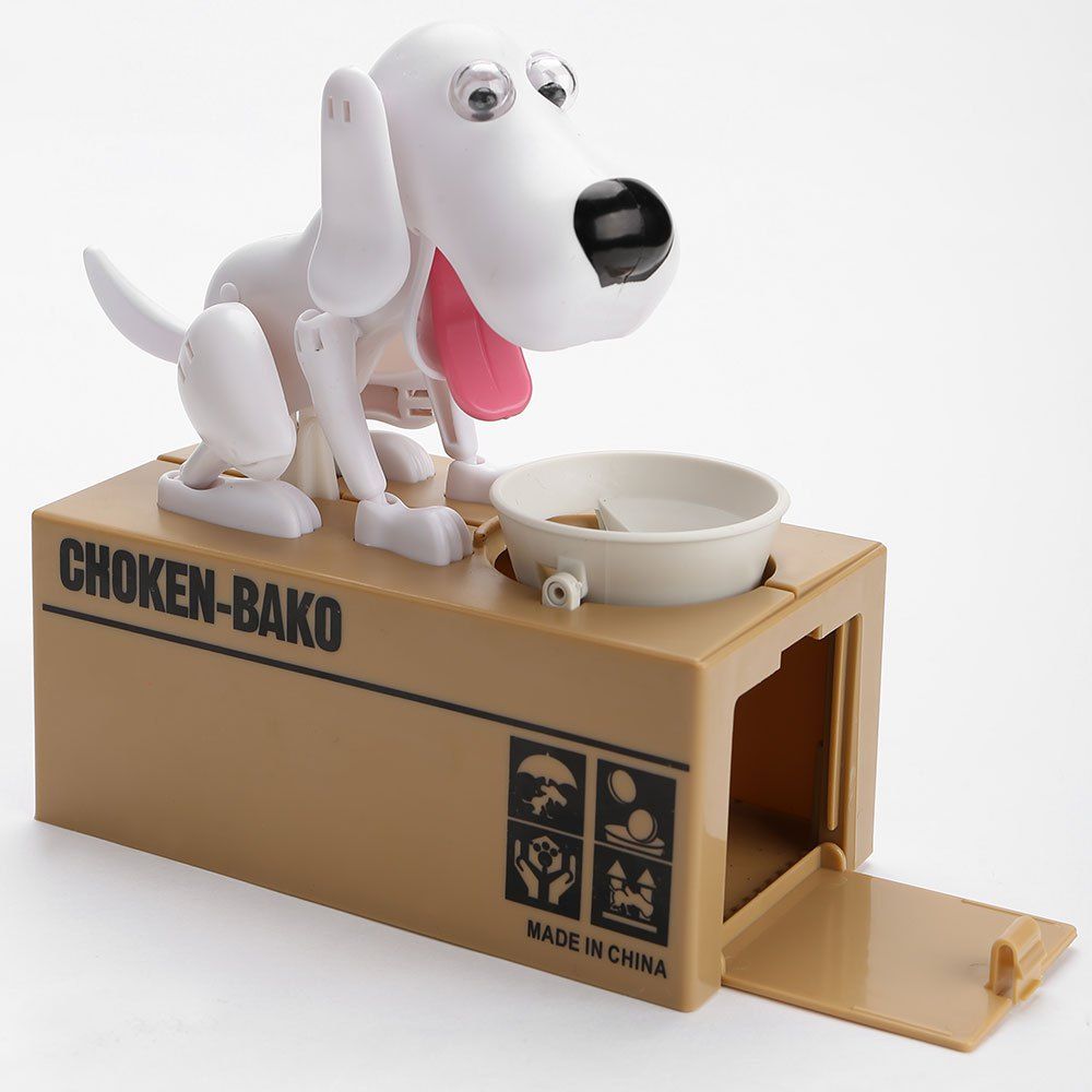 

Cute Electric Hungry Eating Dog Money Boxes, White