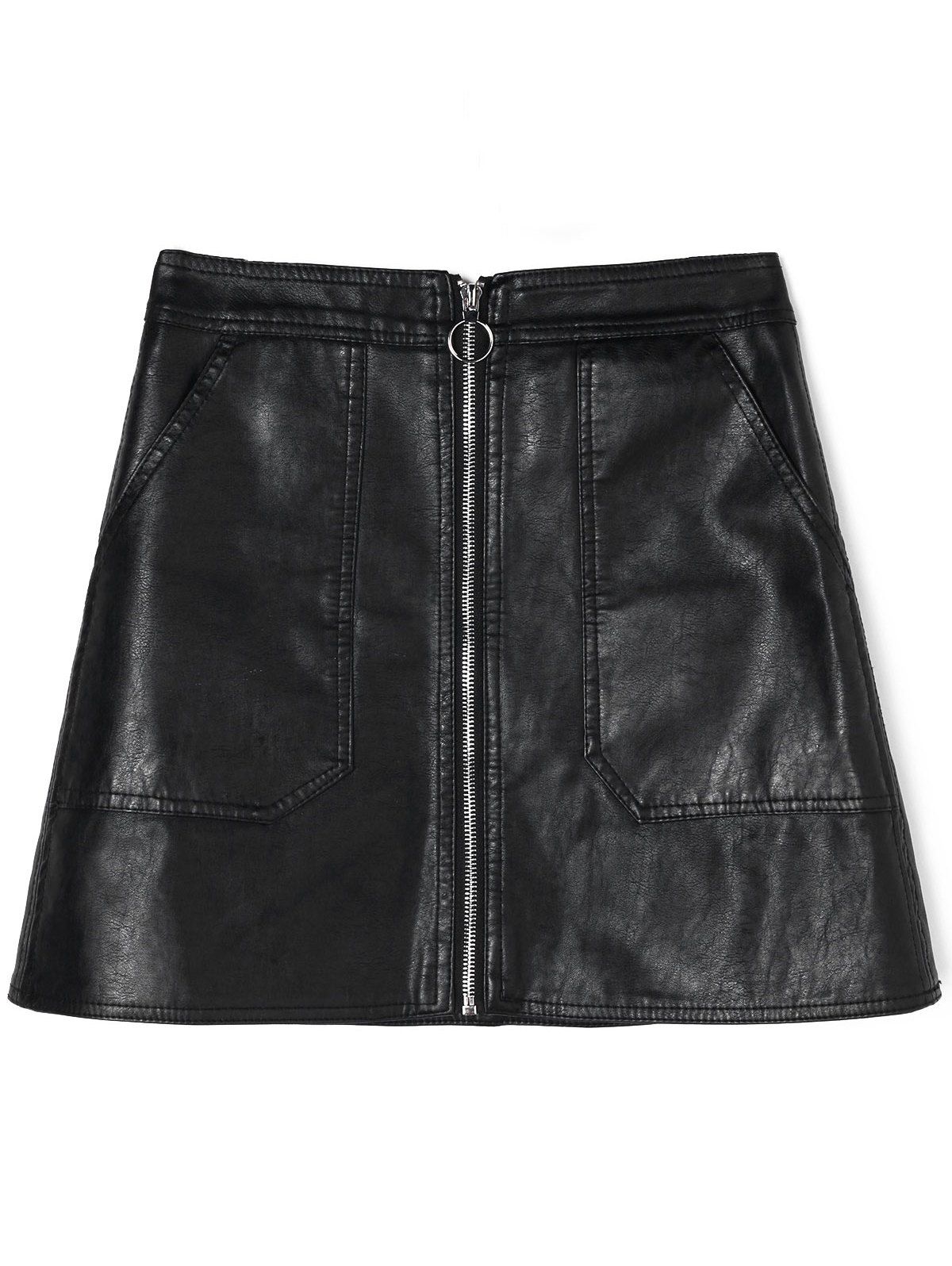 Best Zipped A-line PU Leather Skirt  