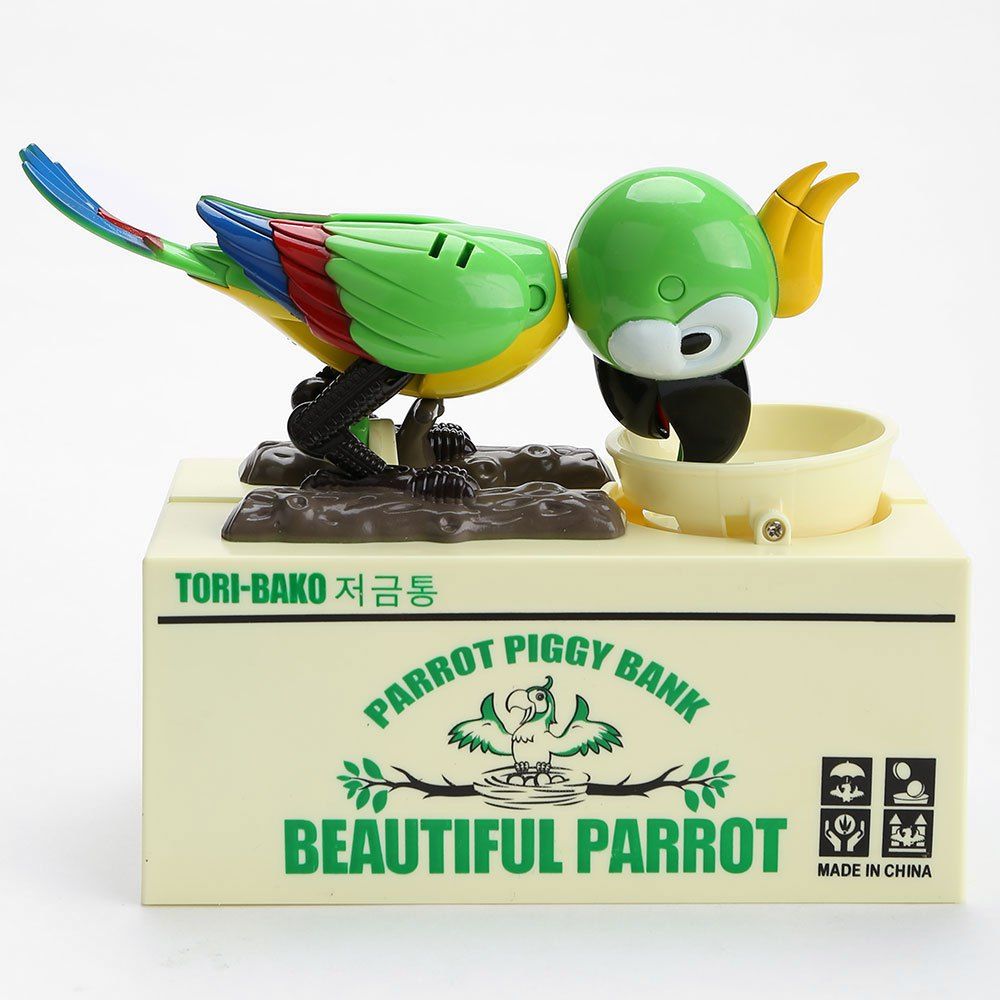 

Automatic Stole Coin Parrot Shape Money Box, Green