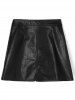 Zipped A-line PU Leather Skirt -  