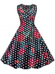 Vintage Polka Dot Floral Pin Up Dress -  