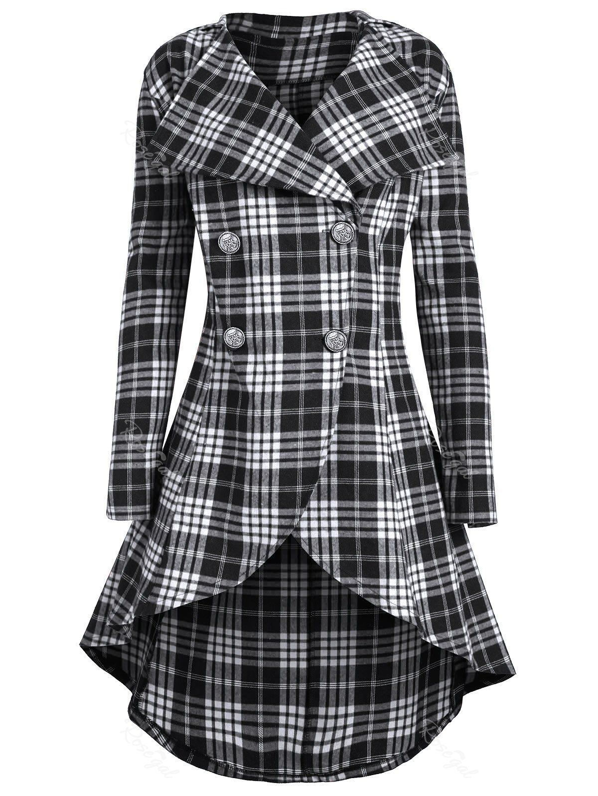 

Plus Size Double Breasted Plaid Coat, Black white
