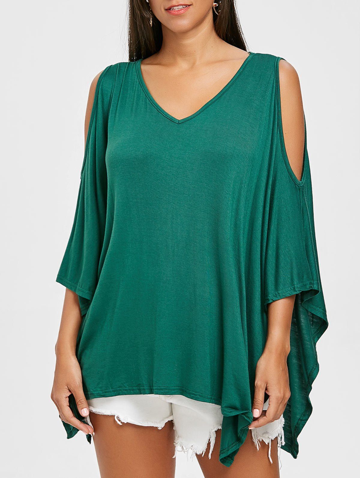 

Batwing Sleeve Cold Shoulder Blouse, Green