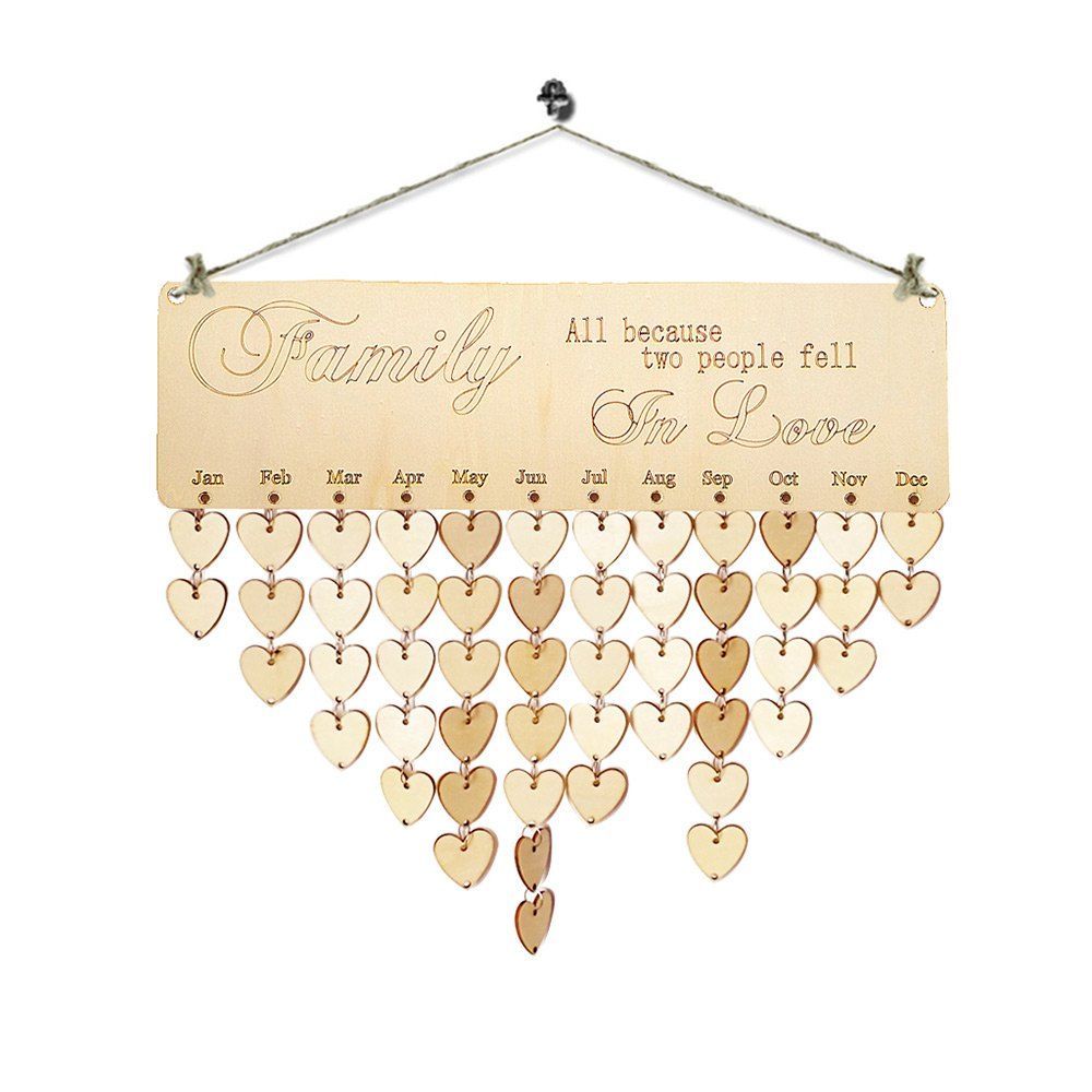 

Family Birthday Calendar Wooden DIY Reminder Board, Heart