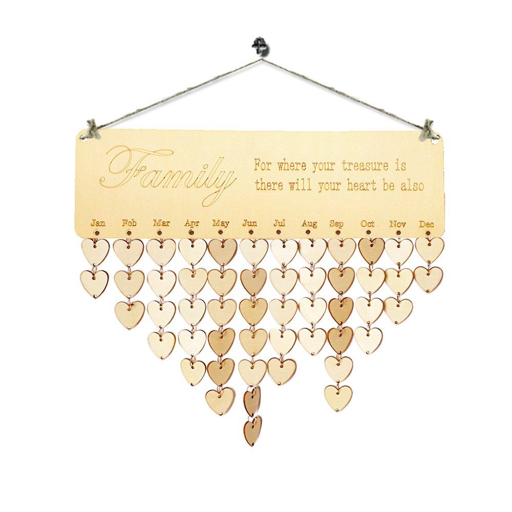 

Family Birthday Calendar DIY Wooden Reminder Board, Heart