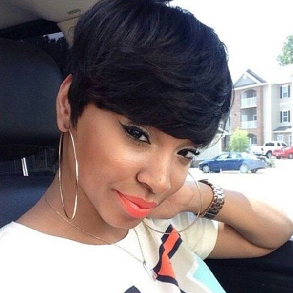 

Short Layered Oblique Bang Straight Synthetic Wig, Natural black