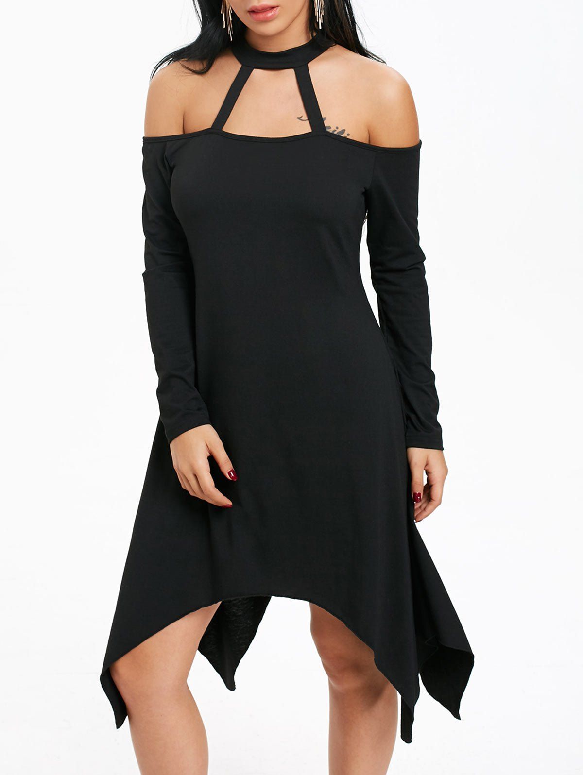 [63% OFF] Cut Out Long Sleeve Asymmetrical Handkerchief Dress | Rosegal